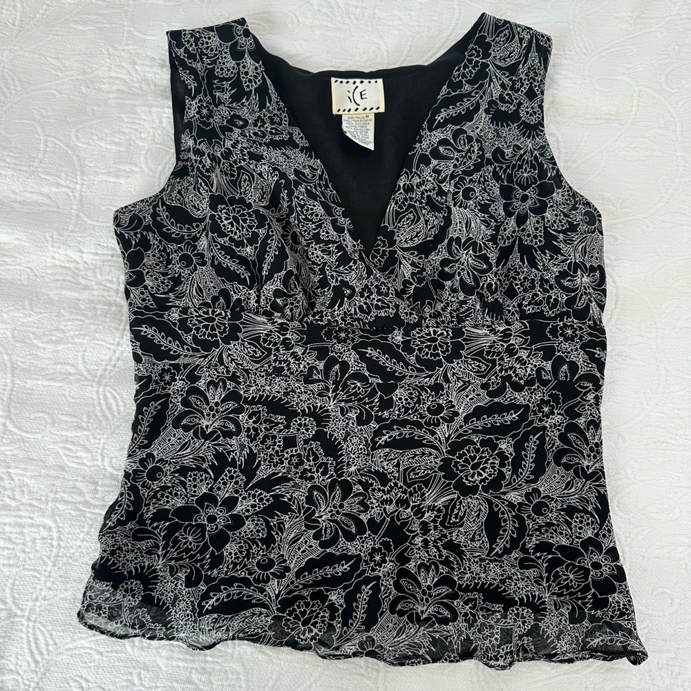 Vintage Black and White Floral Blouse